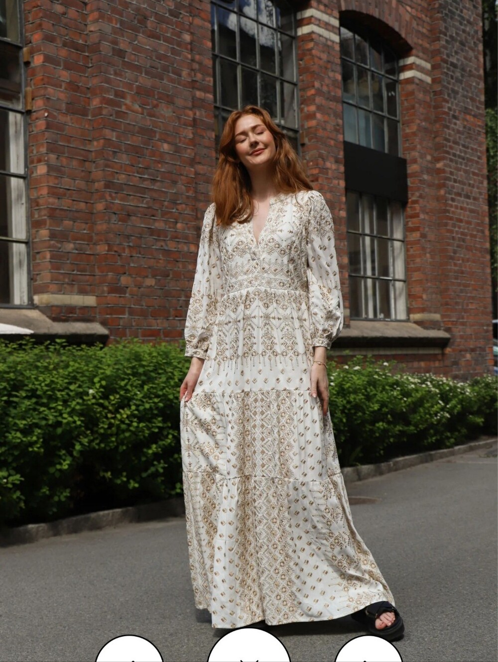 Hale Bob Clary Maxi Dress XS Embroidered Gold Ivory Boho Crepe Long Sleeve